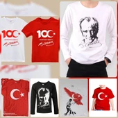MODAVALS 23 NİSAN 19 MAYIS 30 AĞUSTOS 29 EKİM 10 KASIM OKUL GÖSTERİ UNISEX GARSON BOY 100. YIL ATATÜRK İMZA BASKILI KISA KOL TSHIRT - KIRMIZI - 4