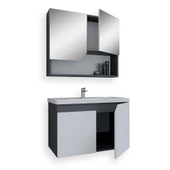 Teta Home Napoli 80 cm Mdf Banyo Dolabı Seti   Antrasit-Beyaz - 2
