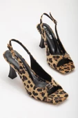 Büyük Numara Kadeh Topuk Leopar Kadın Topuklu Sandalet thumbnail 1