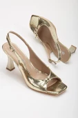 Büyük Numara Kadeh Topuk Rugan Gold Kadın Topuklu Sandalet thumbnail 1