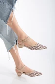 Baskılı Cilt Arka Açık Bej Kadın Kısa Topuklu Ayakkbı thumbnail 2