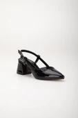 Büyük Numara Rugan Yan Direkli Siyah Kadın Topuklu Ayakkabı thumbnail 4