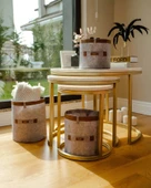 Deri Şeritli Yuvarlak Çok Amaçlı Düzenleyici Organizer Kutu Keçe Sepet (mega) 03877 - 1