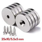 N35 25x10/5.5x5 Mm Neodyum Mıknatıs 5 Adet, Yuvarlak, Nikel Kaplamalı Kaliteli Ve Dayanıklı Ürün - 1