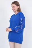 Kadın Triko Kazak Kolu Çizgili Saks Mavi - 4
