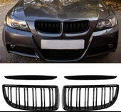Bmw E90 çift çizgi ön panjur ızgara 2005-2007 arası parlak siyah - 3