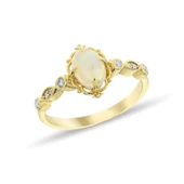 0,78 Karat Pırlantalı Opal Taşlı Vintage Yüzük - 1