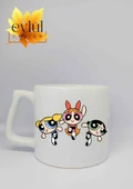 Powerpuff Girls Baskılı Lüks Oval Seramik Kupa Bardak Çay-kahve Bardağı Bardak Altlığı Hediyeli - 2