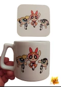 Powerpuff Girls Baskılı Lüks Oval Seramik Kupa Bardak Çay-kahve Bardağı Bardak Altlığı Hediyeli - 1