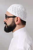 Kabartma Desen Örgülü Platinum Namaz Takkesi Beyaz - 6
