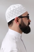 Kabartma Desen Örgülü Platinum Namaz Takkesi Beyaz - 7