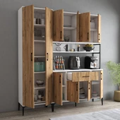 Tanmob MDL0603 Alt Üst Çift Kapılı Çok Amaçlı Dolap 8 Kapaklı Çekmeceli Raflı Beyaz Çam - 2