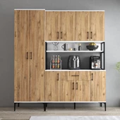 Tanmob MDL0603 Alt Üst Çift Kapılı Çok Amaçlı Dolap 8 Kapaklı Çekmeceli Raflı Beyaz Çam - 3