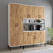 Tanmob MDL0603 Alt Üst Çift Kapılı Çok Amaçlı Dolap 8 Kapaklı Çekmeceli Raflı Beyaz Çam - 1