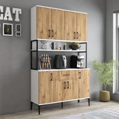 Tanmob MDL0403 Alt Üst Çok Amaçlı Dolap 8 Kapaklı Çekmeceli Raflı Mutfak Dolabı Beyaz Çam - 1