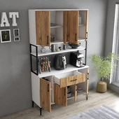 Tanmob MDL0403 Alt Üst Çok Amaçlı Dolap 8 Kapaklı Çekmeceli Raflı Mutfak Dolabı Beyaz Çam - 2