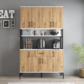 Tanmob MDL0403 Alt Üst Çok Amaçlı Dolap 8 Kapaklı Çekmeceli Raflı Mutfak Dolabı Beyaz Çam - 3