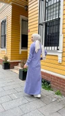 Yakalı Cepli Yandan Düğmeli Pamuklu Uzun Ferace - 71176.019 - Lila - 5