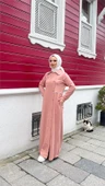 Yakalı Cepli Yandan Düğmeli Pamuklu Uzun Ferace - 71176.034 - Pudra - 5