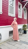 Yakalı Cepli Yandan Düğmeli Pamuklu Uzun Ferace - 71176.034 - Pudra - 4