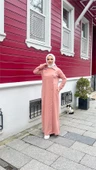 Yakalı Cepli Yandan Düğmeli Pamuklu Uzun Ferace - 71176.034 - Pudra - 1