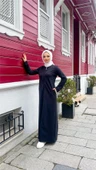 O Yaka Fermuarlı Yan Cepli Pamuklu Uzun Ferace - 71179.003 - Siyah - 3