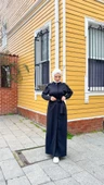 O Yaka Belden Bağlamalı Cepli Pamuklu Uzun Ferace - 71177.020 - Mürdüm - 6