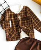 Neşeli Bebekler Kravatlı Ceketli İki İp Kumaş Üçlü Takım Kahverengi - 2