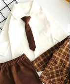 Neşeli Bebekler Kravatlı Ceketli İki İp Kumaş Üçlü Takım Kahverengi - 4