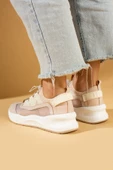 Pembe Potin Yüksek Taban Lastik Bağcıklı Fileli Kadın Sneaker 36-728-24 - 6