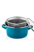 Nishev Lüks İtalyan Emaye Fritöz Kızartma Tenceresi 22 cm 3,5 Litre - Turkuaz - 1