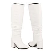 Kadın Sivri Burunlu Kalın Topuklu Körüklü Diz Altı Çizme thumbnail 6