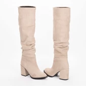 Kadın Sivri Burunlu Kalın Topuklu Körüklü Diz Altı Çizme thumbnail 10