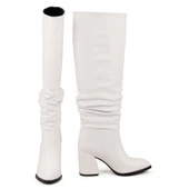 Kadın Sivri Burunlu Kalın Topuklu Körüklü Diz Altı Çizme thumbnail 7