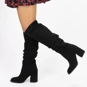 Kadın Sivri Burunlu Kalın Topuklu Körüklü Diz Altı Çizme thumbnail 11