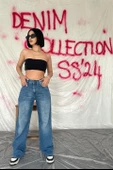 Yüksek Bel ve Geniş Paça Jeans Pantolon - 1