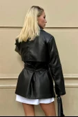 Kuşak Kapamalı Deri Ceket - 5