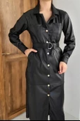 Kemerli Deri Elbise - 1