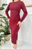 Yırtmaçlı ve Büzgülü Elbise - 2