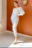 V Yaka Saten Elbise - 1