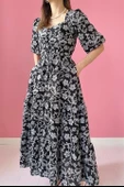 Düğmeli Brode Elbise - 4