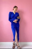 V Yaka Saten Elbise - 4