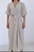 Bej Kuşaklı Müslin Elbise thumbnail 6