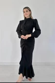 Volanlı Uzun Kol Elbise - 1