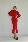 Önü Büzgülü Şifon Elbise - 3