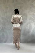 Taşlı Büzgülü Elbise - 5