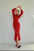 Önü Büzgülü Şifon Elbise - 4