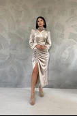 Taşlı Büzgülü Elbise - 1