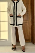 Şeritli Yakasız Ceket ve Pantolon Takım thumbnail 3