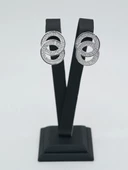 Çift Halka Gümüş Renk Çelik Küpe - 1